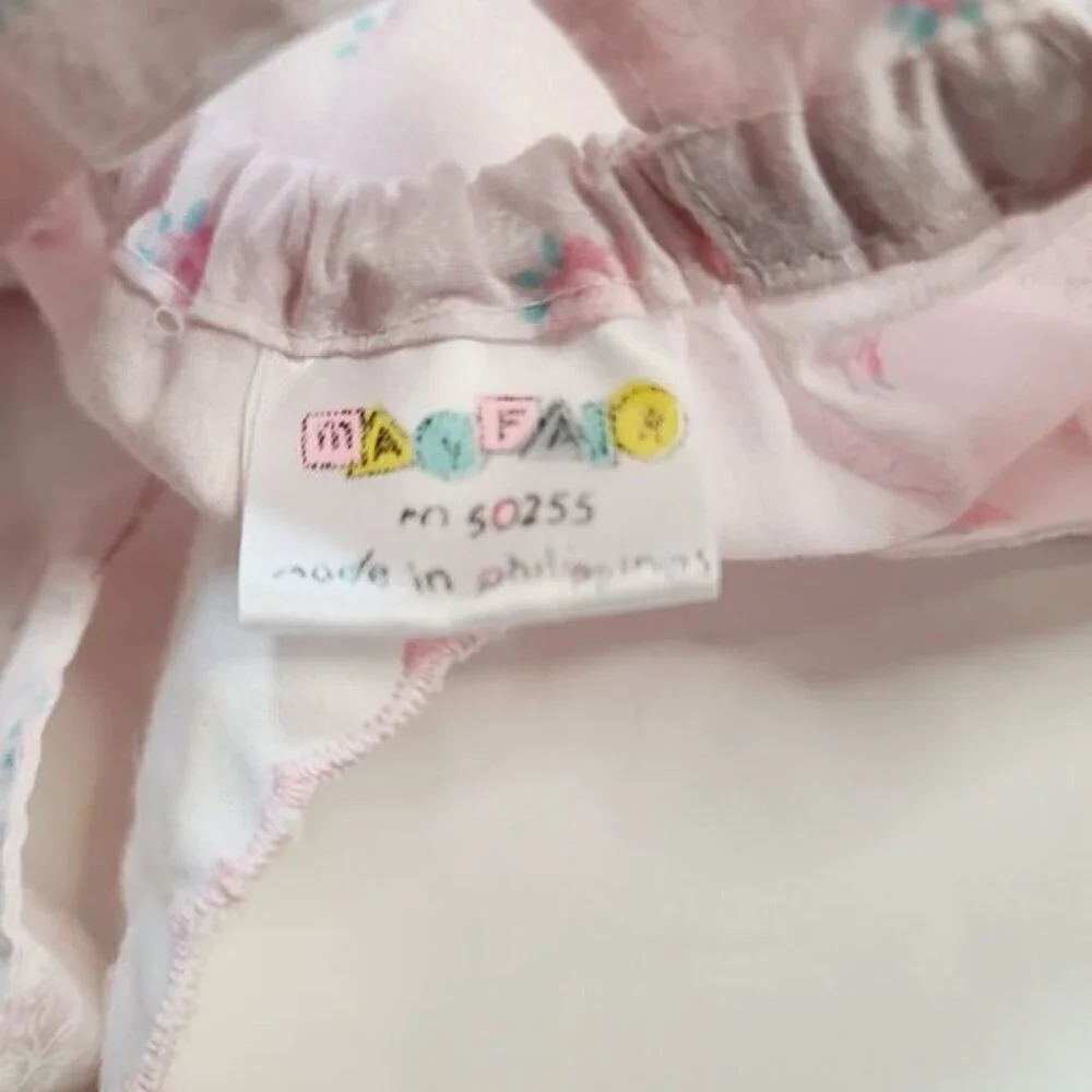Vintage 90s Mayfair Pastel Pink Tulip Embroidery Baby Romper and Bonnet